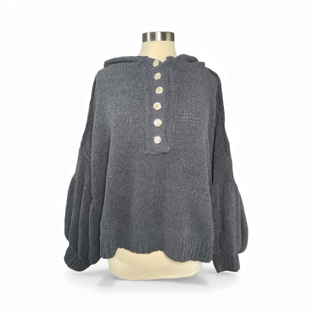 POL Oversized Chenille Hoodie Sweater Balloon Sleeves Boho Knit Size Small to XL